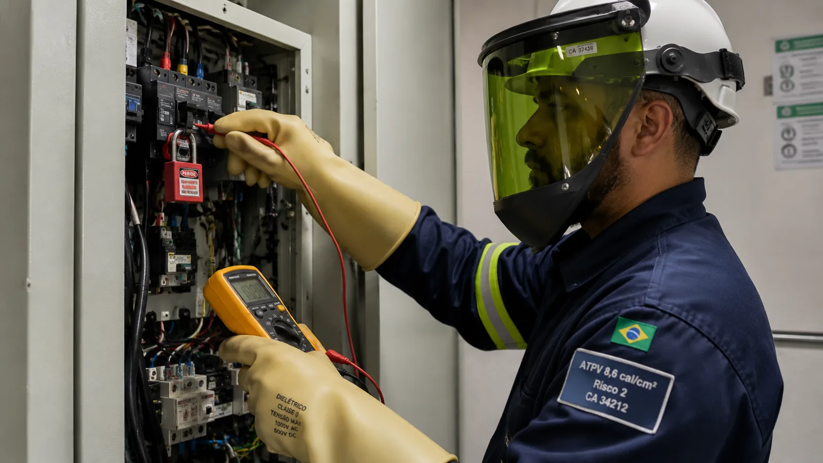 Eletricista em painel de baixa tensão